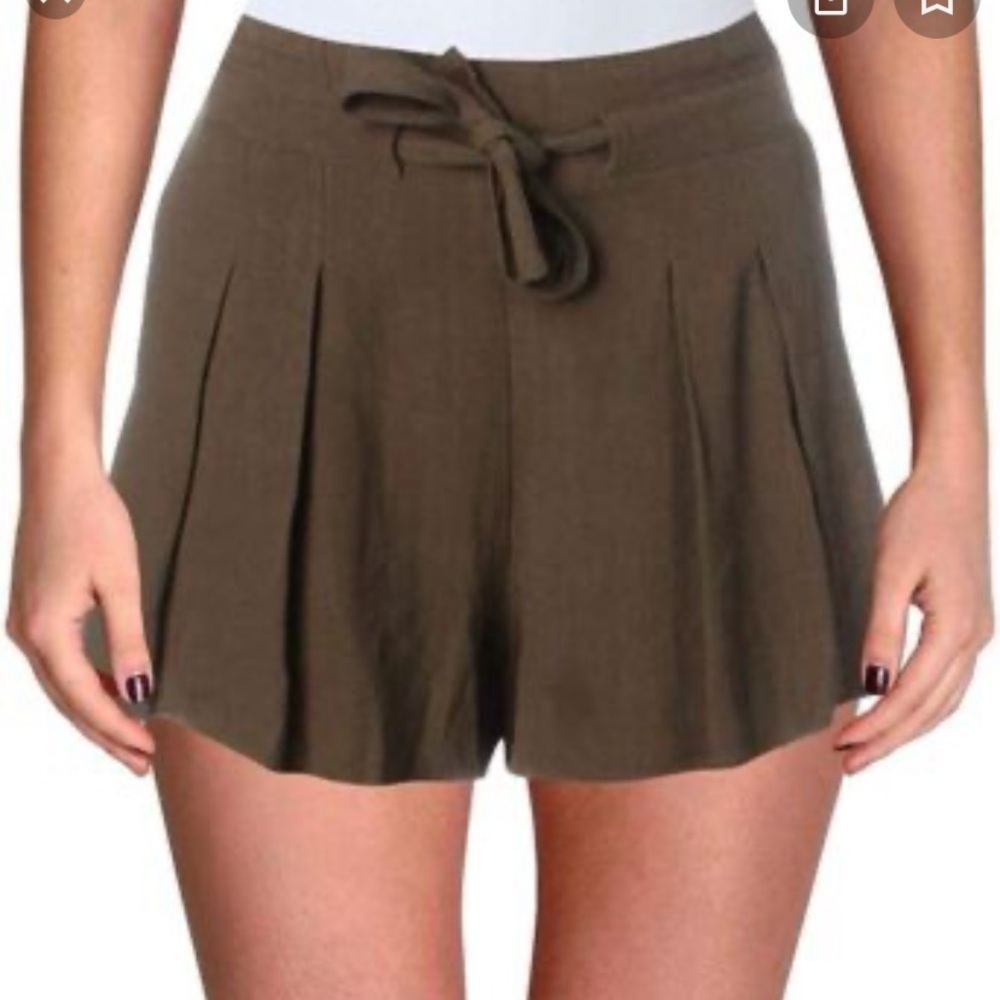 Aqua linen tie waist shorts